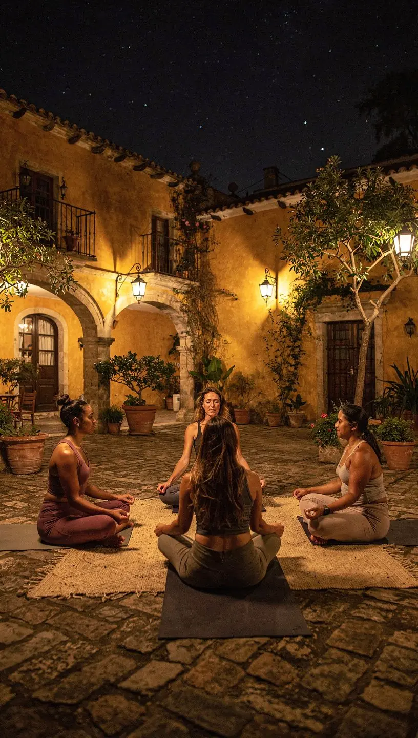 Grupo de personas en una clase de yoga, concentrándose en la respiración y la meditación para desintoxicar el cuerpo.