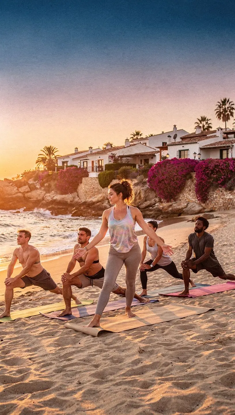 Practicante de yoga realizando una postura que favorece el drenaje linfático en un entorno natural.