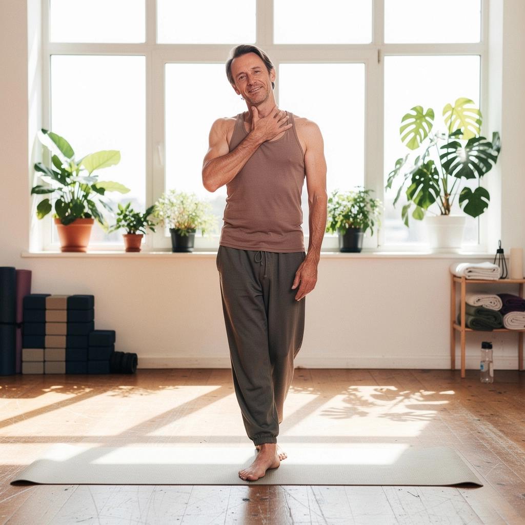 Postura de yoga invertida que estimula el sistema linfático, con fondo de luz suave.